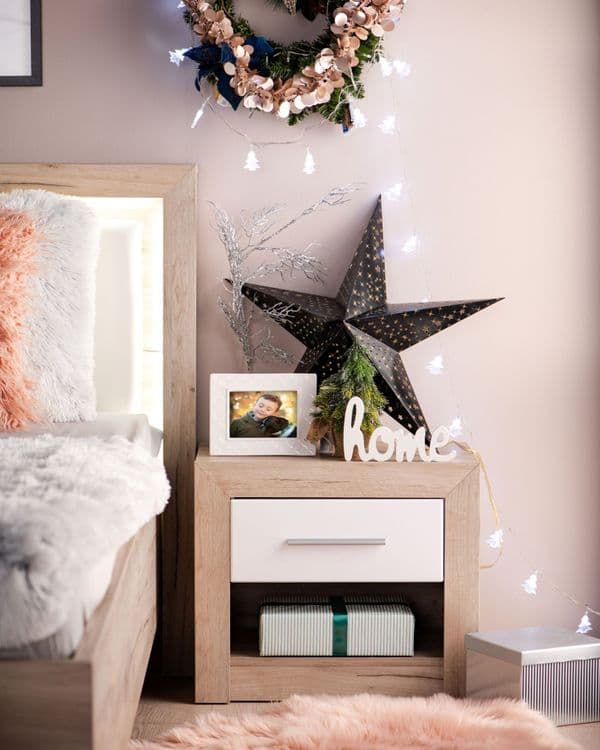 Sydney Grey Oak and White Gloss Bedside with 1 Drawer and Open Shelf- 11008673