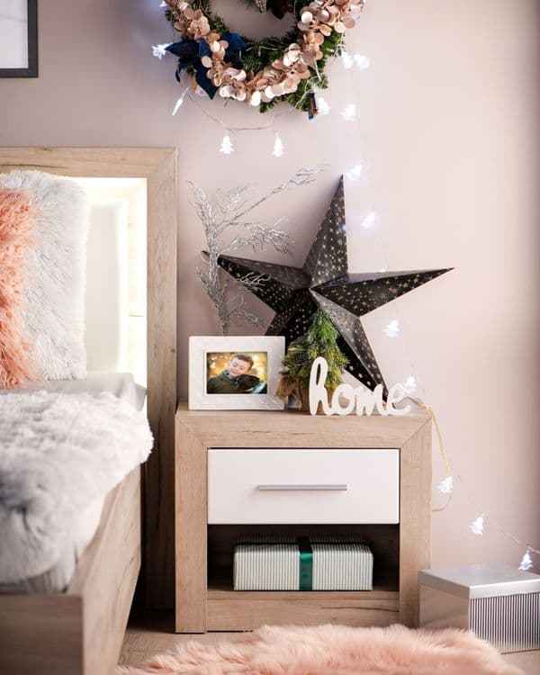 Sydney Grey Oak and White Gloss Bedside with 1 Drawer and Open Shelf- 11008673