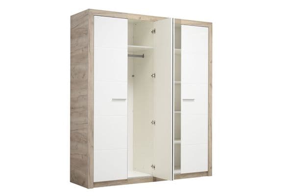 Selina Mirrored 4 Door Grey Oak and White Gloss Wardrobe With Shelves And Hanging Space - 11008706
