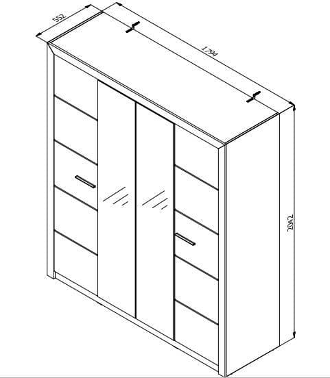 Selina Mirrored 4 Door Grey Oak and White Gloss Wardrobe With Shelves And Hanging Space - 11008706