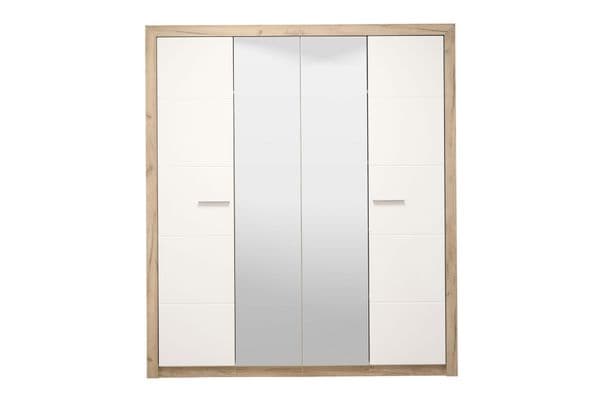 Selina Mirrored 4 Door Grey Oak and White Gloss Wardrobe With Shelves And Hanging Space - 11008706