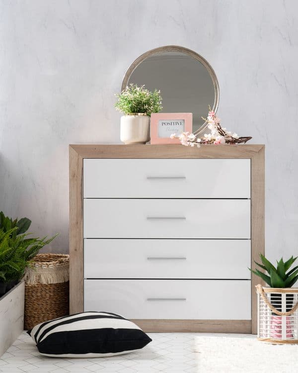 Selina Wide 4 Drawer Chest in Grey Oak and White Gloss - 11008636