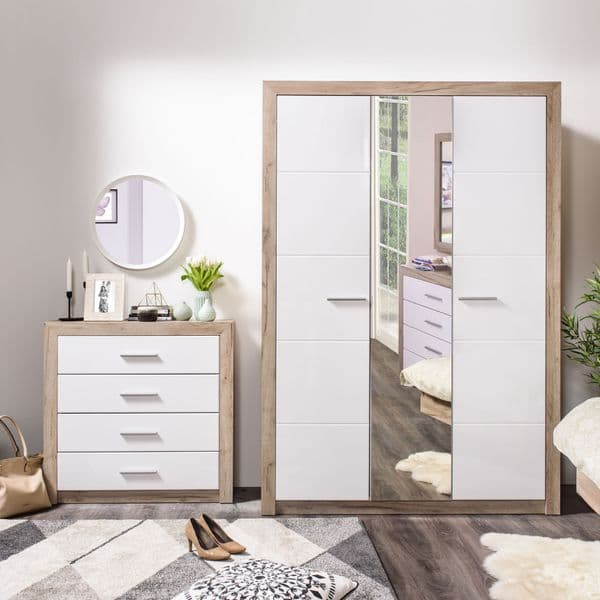 Selina Wide 4 Drawer Chest in Grey Oak and White Gloss - 11008636