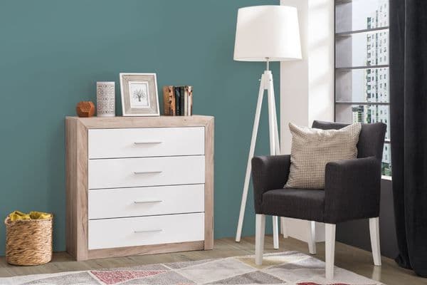Selina Wide 4 Drawer Chest in Grey Oak and White Gloss - 11008636
