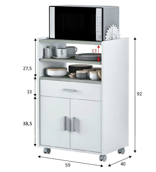 Hayden White and Grey Kitchen Utility Trolley With Wheels- 0L9910A