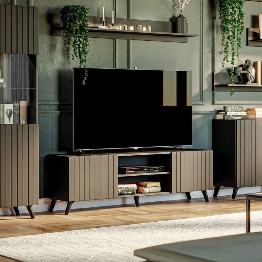 Nora Black Slatted TV Cabinet in Velvet Black