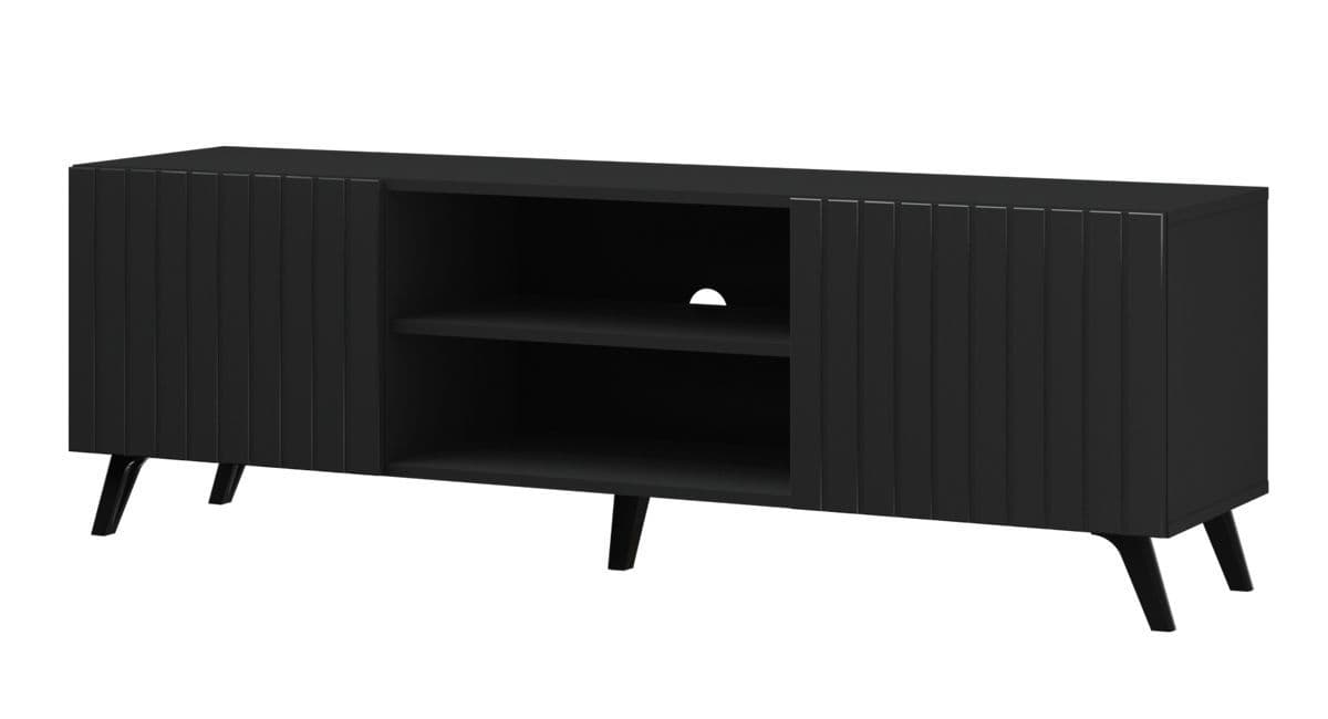 Nora Black Slatted TV Cabinet in Velvet Black