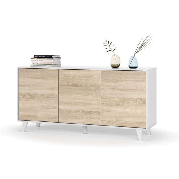 Naomi Sideboard Soft White Gloss With Oak Effect- 0F6638BO