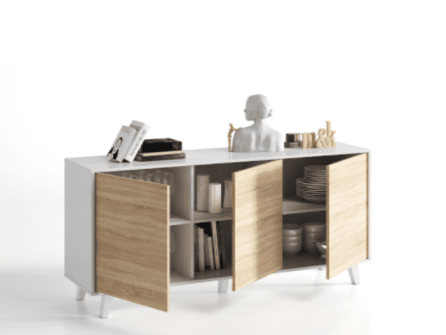 Naomi Sideboard Soft White Gloss With Oak Effect- 0F6638BO