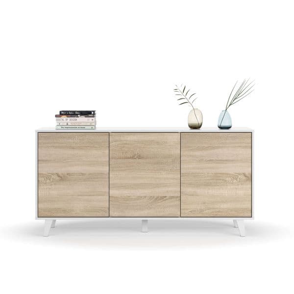 Naomi Sideboard Soft White Gloss With Oak Effect- 0F6638BO