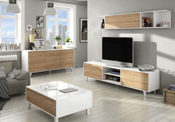 Naomi Sideboard Soft White Gloss With Oak Effect- 0F6638BO