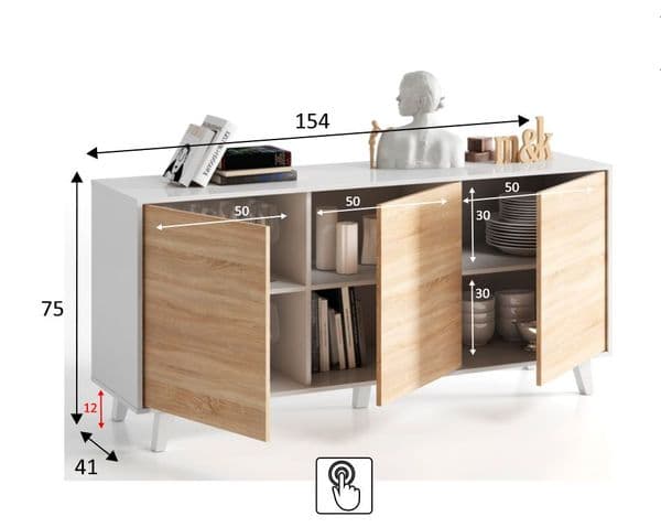 Naomi Sideboard Soft White Gloss With Oak Effect- 0F6638BO