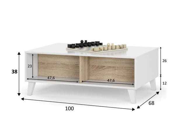 Naomi Storage Coffee Table Soft White Gloss With Oak Effect- 0F6633BO