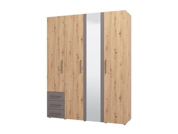 York Artisan Oak Effect And Grey 4 Door 3 Drawer Wardrobe - 11012156