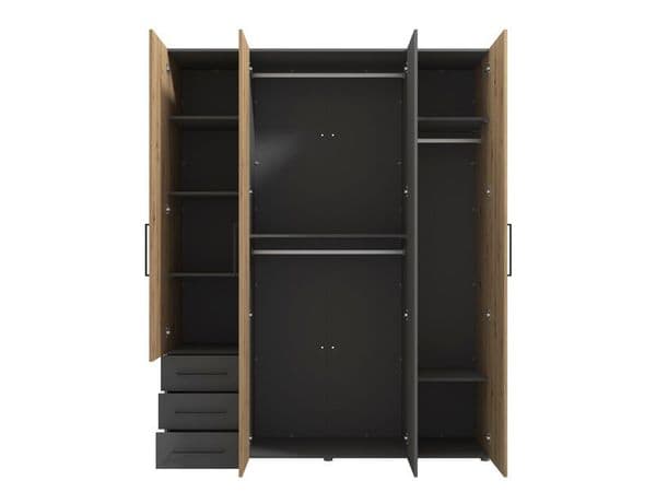 York Artisan Oak Effect And Grey 4 Door 3 Drawer Wardrobe - 11012156