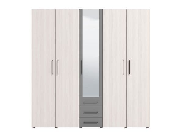 York Light Oak Effect And Antracite Grey 5 Door 3 Drawer Wardrobe - 11012288