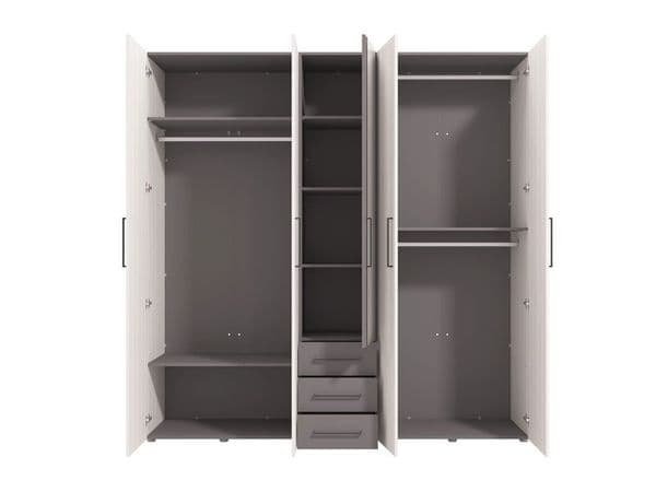 York Light Oak Effect And Antracite Grey 5 Door 3 Drawer Wardrobe - 11012288