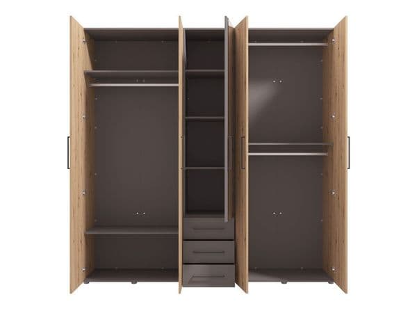 York Oak Effect And Grey 5 Door 3 Drawer Wardrobe - 11012287