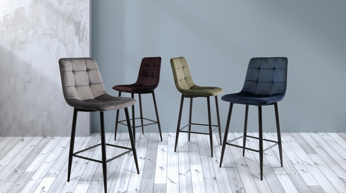 Vella Set Of 2 Velvet Counter Stool Grey