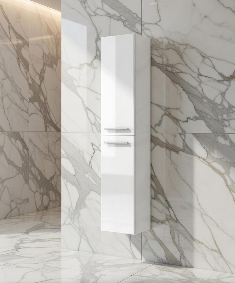 Sidi White Gloss 2 Door Wall Hung Floating Bathroom Storage Cupboard-305465BO