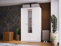 Almeria White 3 Door 2 Drawer Triple Wardrobe with Mirror- 11008714