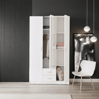 Almeria White 3 Door 2 Drawer Triple Wardrobe with Mirror- 11008714