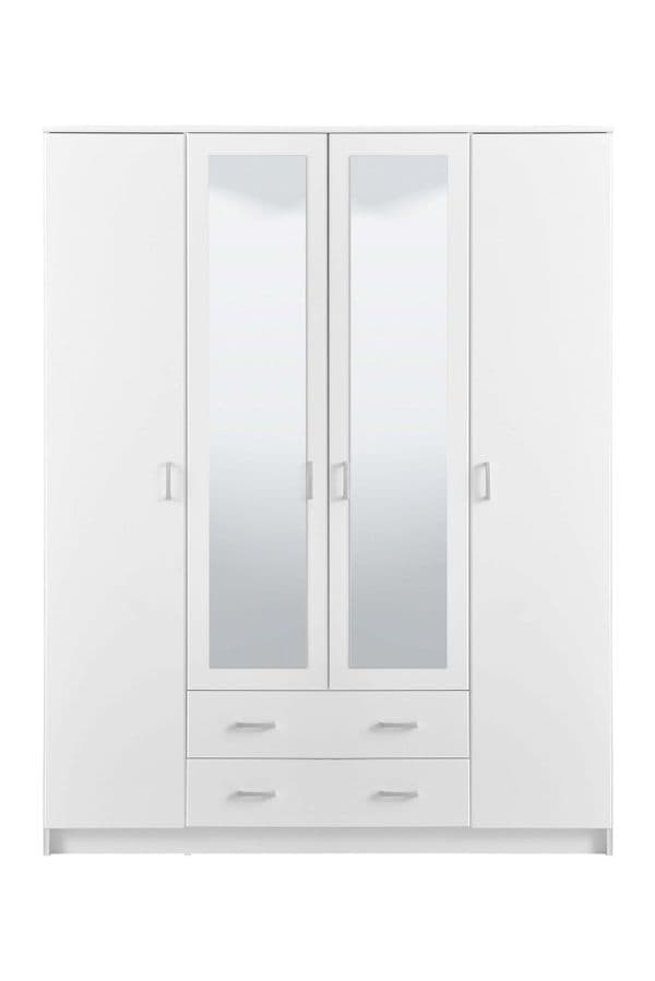 Almeria White 4 Door 2 Drawer Large Wardrobe with Mirrors- 11008721