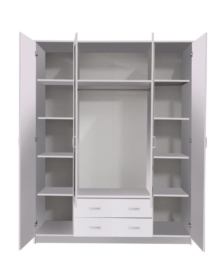 Bonne 4 Door 2 Drawer Wardrobe in White