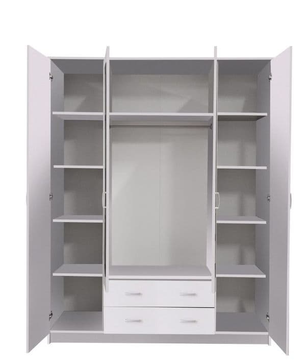 Almeria White 4 Door 2 Drawer Large Wardrobe with Mirrors- 11008721