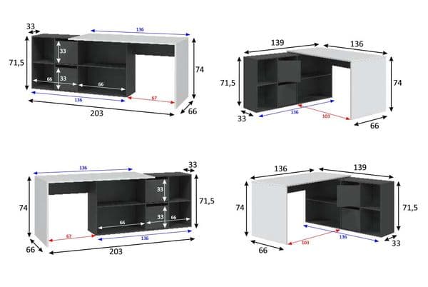 Broxton White and Grey Reversible Large Corner Desk with Storage- 0L4606A