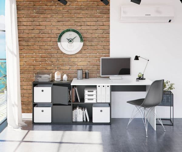 Broxton White and Grey Reversible Large Corner Desk with Storage- 0L4606A