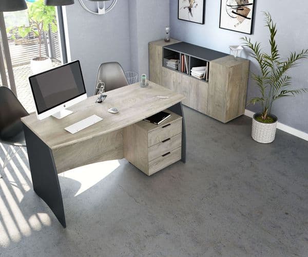 Pronte Oak and Grey Large Office Desk With Drawers- 0Z4625C