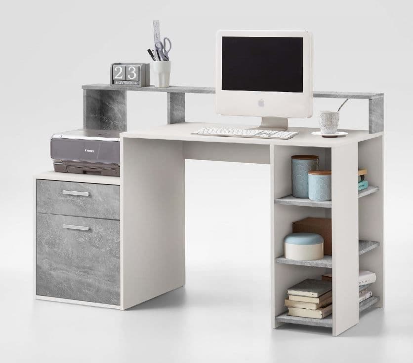 Sense White and Grey Desk with Hutch and Drawers 3006-001