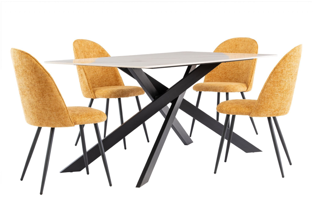 Kamella 160cm wide Dining Table Kass Gold with Black Legs
