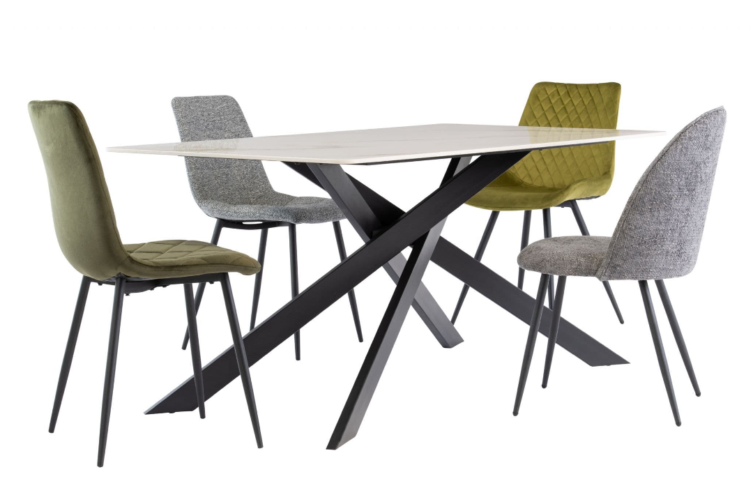 Kamella 160cm wide Dining Table Kass Gold with Black Legs