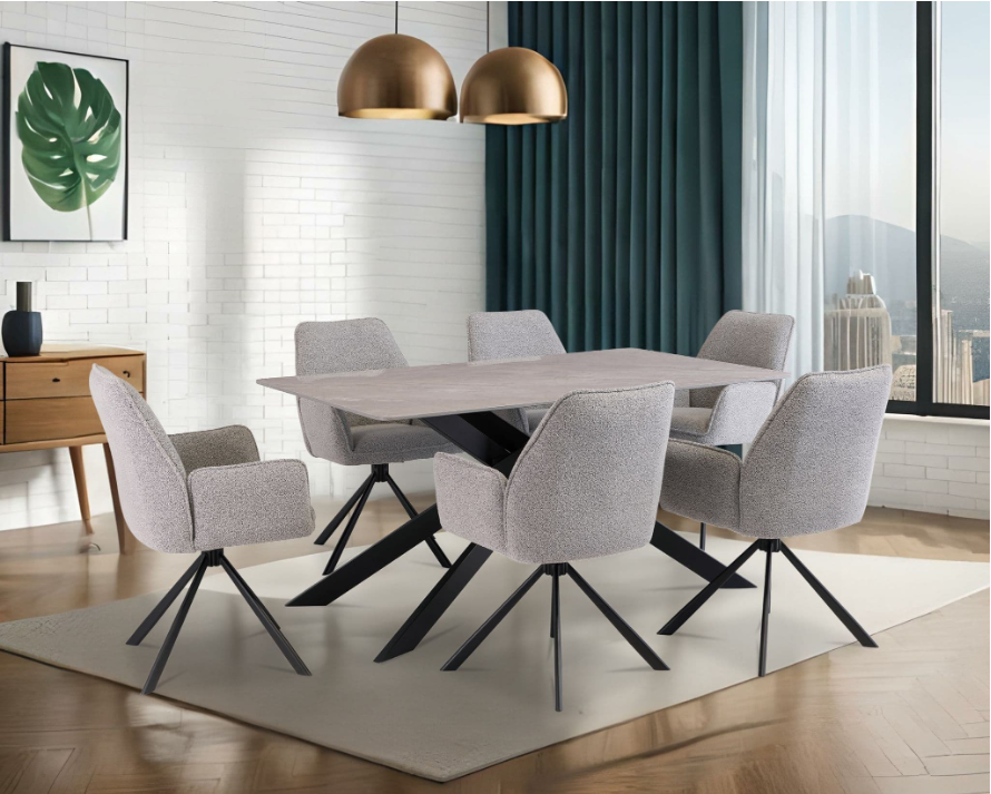 Kamella 160cm wide Dining Table Rebecca Grey with Black Legs