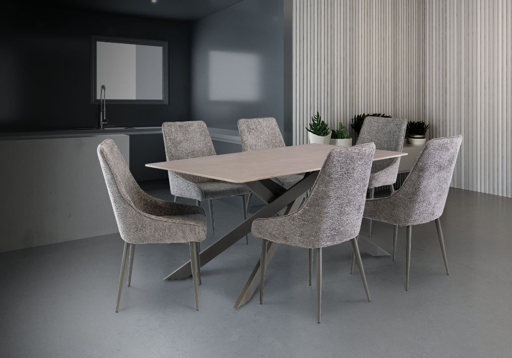 Kamella 160cm wide Dining Table Matt Grey with Black Legs