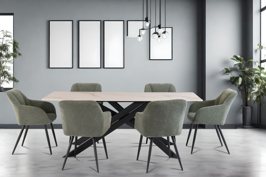 Kamella 200cm wide Dining Table Kass Gold with Black Legs