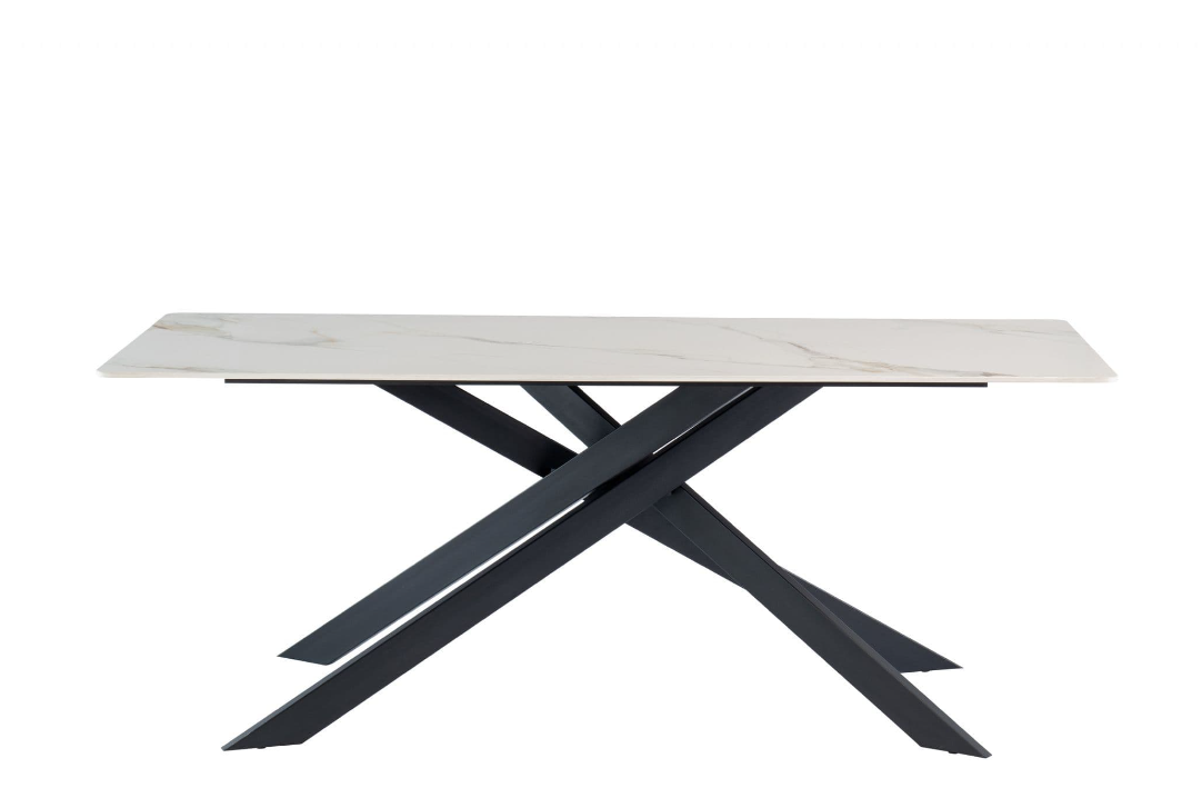 Kamella 200cm wide Dining Table Kass Gold with Black Legs