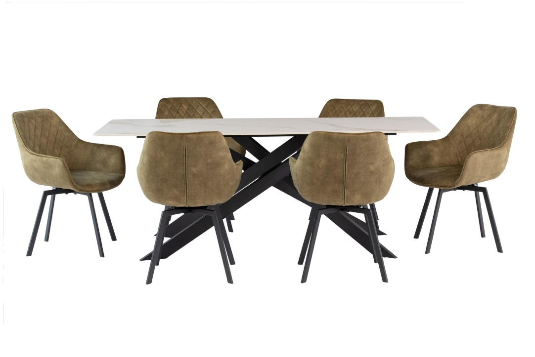 Kamella 200cm wide Dining Table Kass Gold with Black Legs
