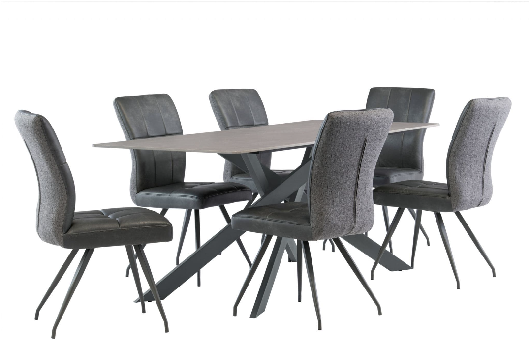 Kamella 200cm wide Dining Table Matt Grey with Black Legs