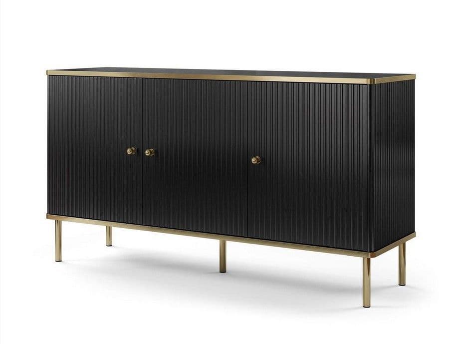 Camelienne Slatted Black And Gold Large 3 Door Elegant Sideboard 3146RZ