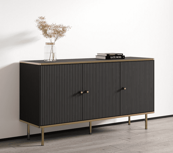 Camelienne Slatted Black And Gold Large 3 Door Elegant Sideboard 3146RZ