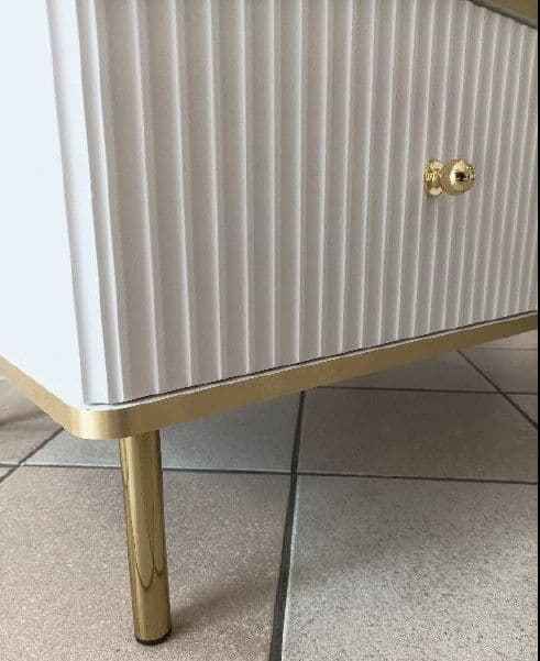 Camelienne Slatted White And Gold Elegant Large TV Cabinet With 2 Doors 3147RZ