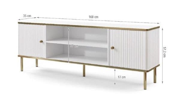 Camelienne Slatted White And Gold Elegant Large TV Cabinet With 2 Doors 3147RZ