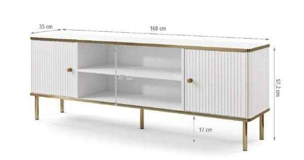 Camelienne Slatted White And Gold Elegant Large TV Cabinet With 2 Doors 3147RZ