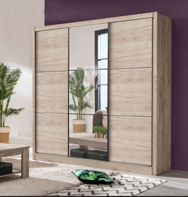 Nancy Extra Large Oak 3 Sliding Door Wardrobe Slider 245cm Wide -11008280