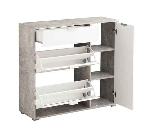 Cantera Grey and White Large Shoe Cabinet With Drawer- 11008516