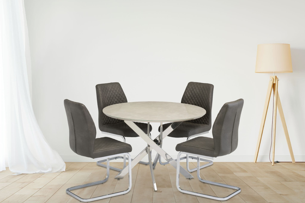Capra 107cm wide Round Dining Table with Chrome Legs