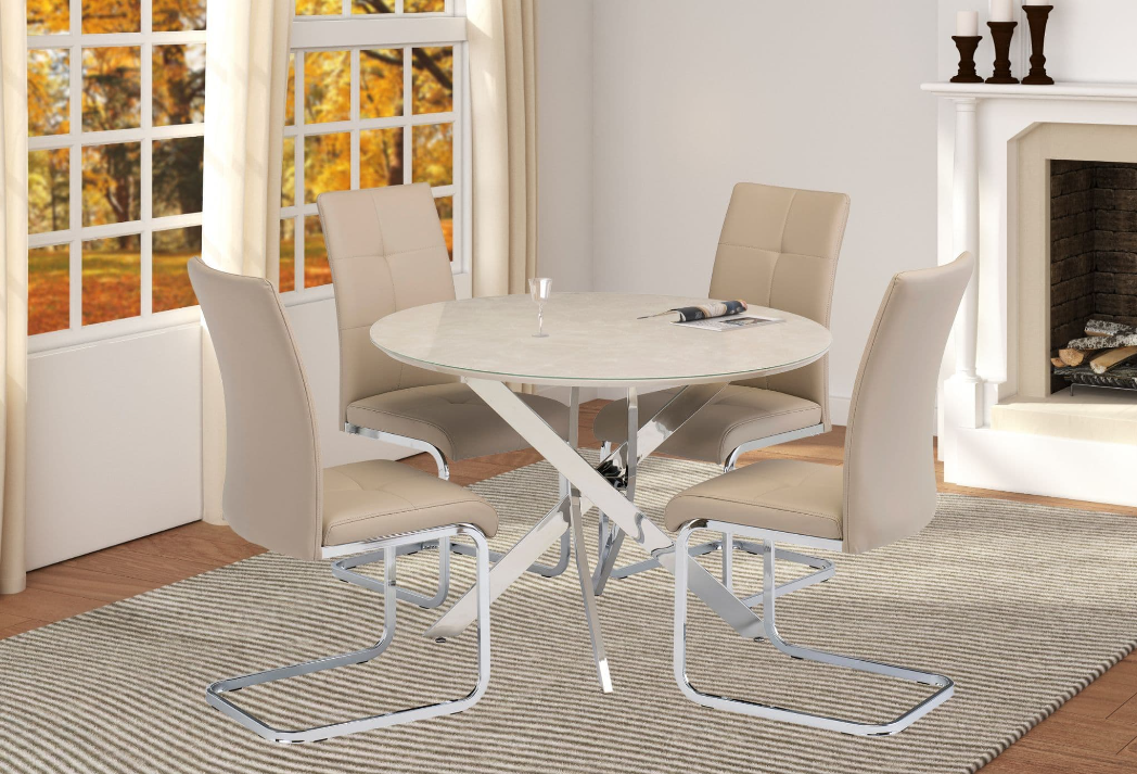 Capra 107cm wide Round Dining Table with Chrome Legs